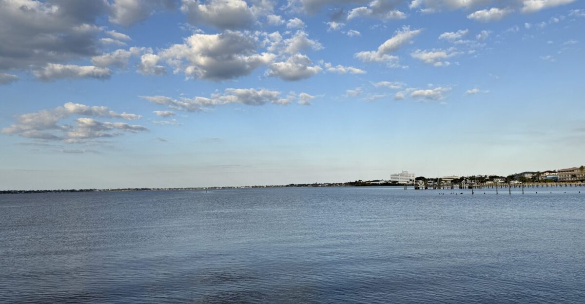 A view of the St Lucie River from the Stuart Riverwalk in Stuart Florida