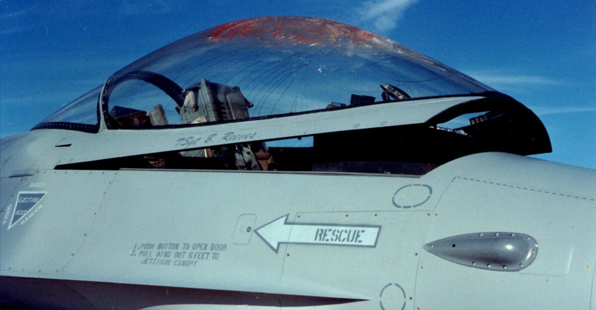 Canopy of F16 after bird strike Use of appropriate byline photo image credits is requested