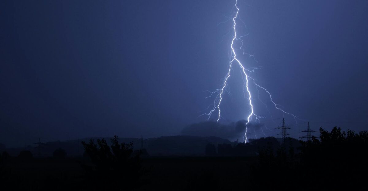 Dramatic lightning bolt striking during a stormy night Perfect for nature and weather themes