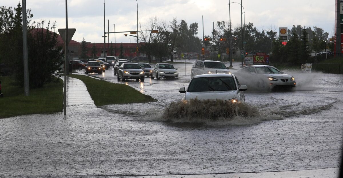 flooded road flood flooding storm rain nature water wet thunderstorm city